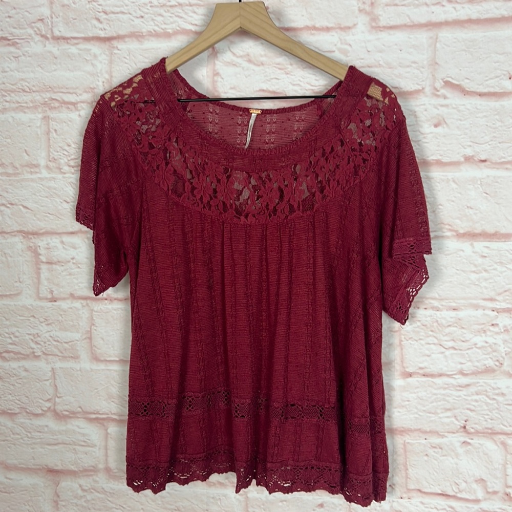 NWOT Free People Short Sleeve Blouse Top Sz Small